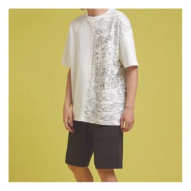 Converse Masculino com Logótipo Padrão Flame, Casual, Manga Curta, Branco Converse Masculino com Logótipo Padrão Flame, Casual, Manga Curta, Branco