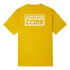 Converse para homem com logótipo Alphabet impresso, estilo retro casual, manga curta, amarelo Converse para homem com logótipo Alphabet impresso, estilo retro casual, manga curta, amarelo