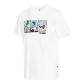 Converse para homem, cor sólida, padrão no peito, gola redonda, manga curta, branco Converse para homem, cor sólida, padrão no peito, gola redonda, manga curta, branco