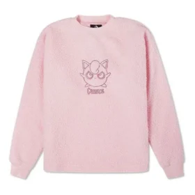 Converse x POKEMON Pulôver de gola redonda em camurça com bordado de desenhos animados, rosa Converse x POKEMON Pulôver de gola redonda em camurça com bordado de desenhos animados, rosa