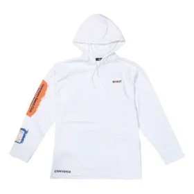 Converse x Rokit Crossover para homem, camisola com capuz e mangas compridas, com logótipo grande impressas nas costas, branca Converse x Rokit Crossover para homem, camisola com capuz e mangas compridas, com logótipo grande impressas nas costas, branca