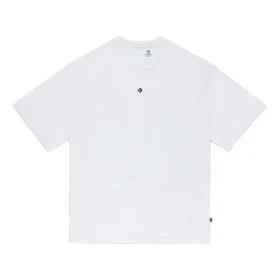 Cor sólida, corte largo, gola redonda, manga curta, estilo para casal, branco