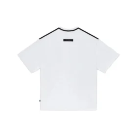 Cor sólida, corte largo, gola redonda, manga curta, estilo para casal, branco