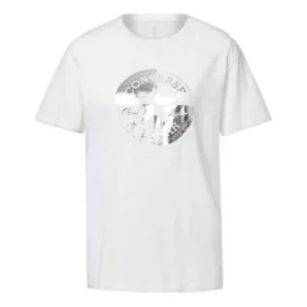 Estampado Casual Manga Curta Gola Redonda Branco