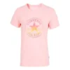 Estampado com padrão alfabético, gola redonda, manga curta, cor-de-rosa