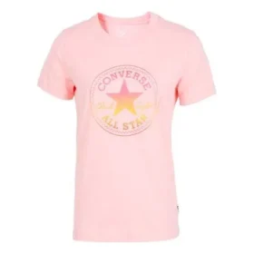 Estampado com padrão alfabético, gola redonda, manga curta, cor-de-rosa