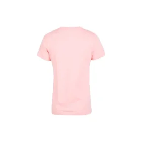 Estampado com padrão alfabético, gola redonda, manga curta, cor-de-rosa