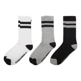 Meias clássicas de cano curto com duas riscas, três pares “Branco Cinza Preto”