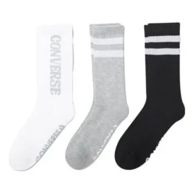 Meias de cano curto com riscas e logótipo, três pares “Branco, cinzento, preto” Meias de cano curto com riscas e logótipo, três pares “Branco, cinzento, preto”