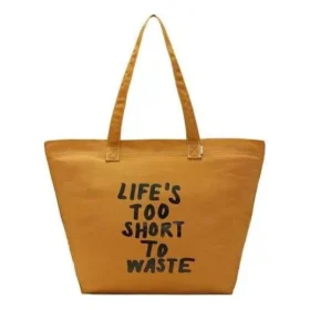 Mochila de lona “Renew Life” “A vida é demasiado curta para desperdiçar” “Castanho”