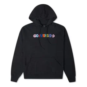 Moletom com capuz em malha bordado com letras em cores contrastantes Preto Moletom com capuz em malha bordado com letras em cores contrastantes Preto