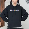 Moletom com capuz em malha bordado com letras em cores contrastantes Preto