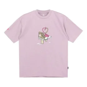 T-shirt com logótipo de sapato e laço em forma de coração Tamanhos asiáticos “Roxo Blush”