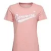 T-shirt com logótipo na frente central Tamanhos asiáticos “Rosa Branco”