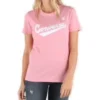 T-shirt com logótipo na frente central Tamanhos asiáticos “Rosa Branco”