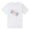 T-shirt com patch distorcido Tamanhos asiáticos “Branco Laranja Azul-petróleo”