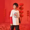 T-shirt de manga comprida com logótipo do Ano do Coelho impresso Tamanhos asiáticos “Branco Preto Vermelho”
