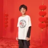 T-shirt de manga comprida com logótipo do Ano do Coelho impresso Tamanhos asiáticos “Branco Preto Vermelho”