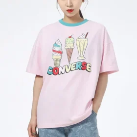 T-shirt desportiva de manga curta com estampado de gelados, cor-de-rosa