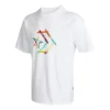 T-shirt desportiva de manga curta com gola redonda e estampado de estrelas em ziguezague – Tamanhos asiáticos “Branco”