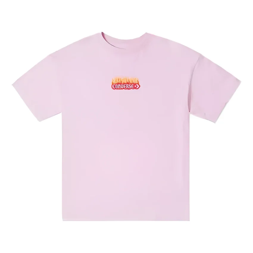 T-shirt Oversized com Logótipo Flamejante Tamanhos Asiáticos “Rosa”