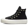 Ténis Chuck Taylor All Star de cano alto com plataforma elevada, camurça e tachas “Preto”
