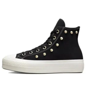 Ténis Chuck Taylor All Star de cano alto com plataforma elevada, camurça e tachas “Preto”