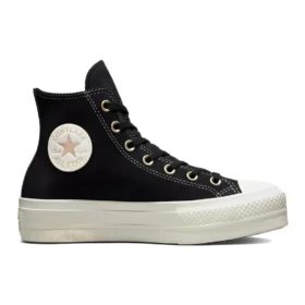 Ténis Chuck Taylor All Star de cano alto com plataforma elevada, camurça e tachas “Preto”